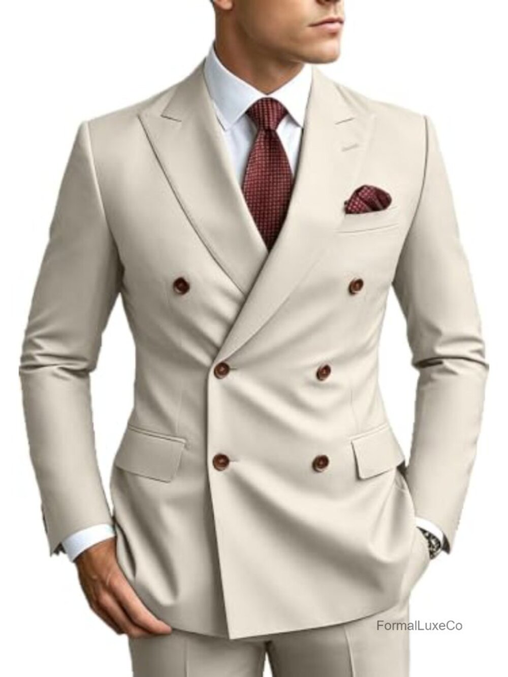 Men's 2-Piece Slim Fit Suit Set Double Breasted Blazer & Pants Prom Wedding